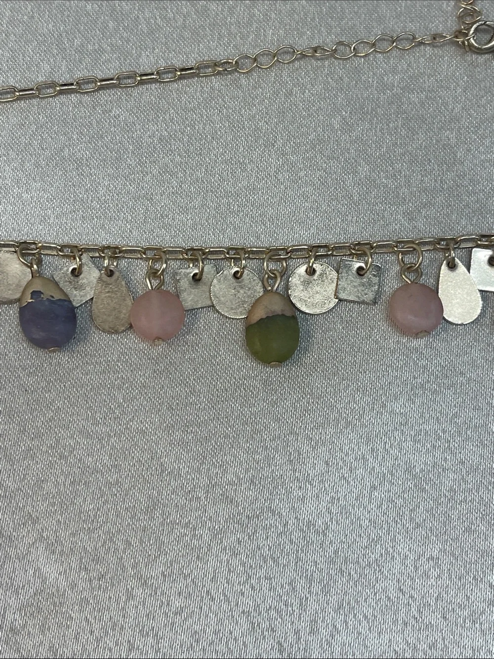 Universal Thread necklace honey topaz, lilac, green agate, and peach moonstone